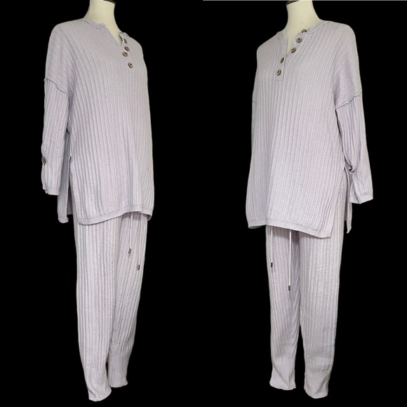 Free People Around The Clock‎ Tunic Pullover Sweater Ribbed Jogger Set In Lilac - Picture 7 of 12